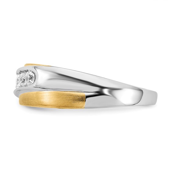 14k White & Yellow Gold Diamond Men's Ring,SATIN E/W