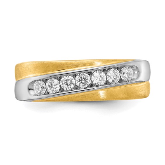 14k White & Yellow Gold Diamond Men's Ring,SATIN E/W