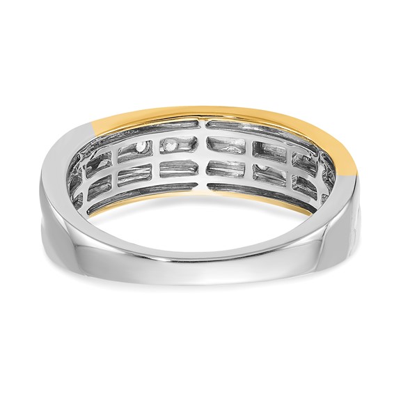 14k White & Yellow Gold Diamond Men's Ring,SATIN E/W