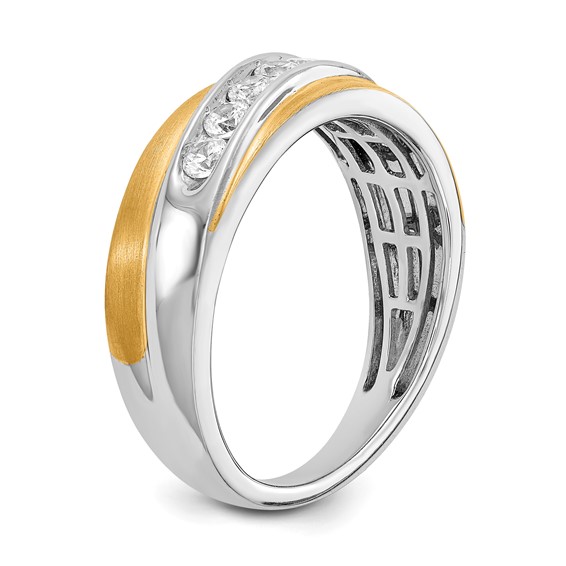 14k White & Yellow Gold Diamond Men's Ring,SATIN E/W