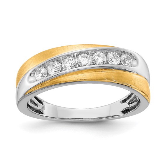 14k White & Yellow Gold Diamond Men's Ring,SATIN E/W
