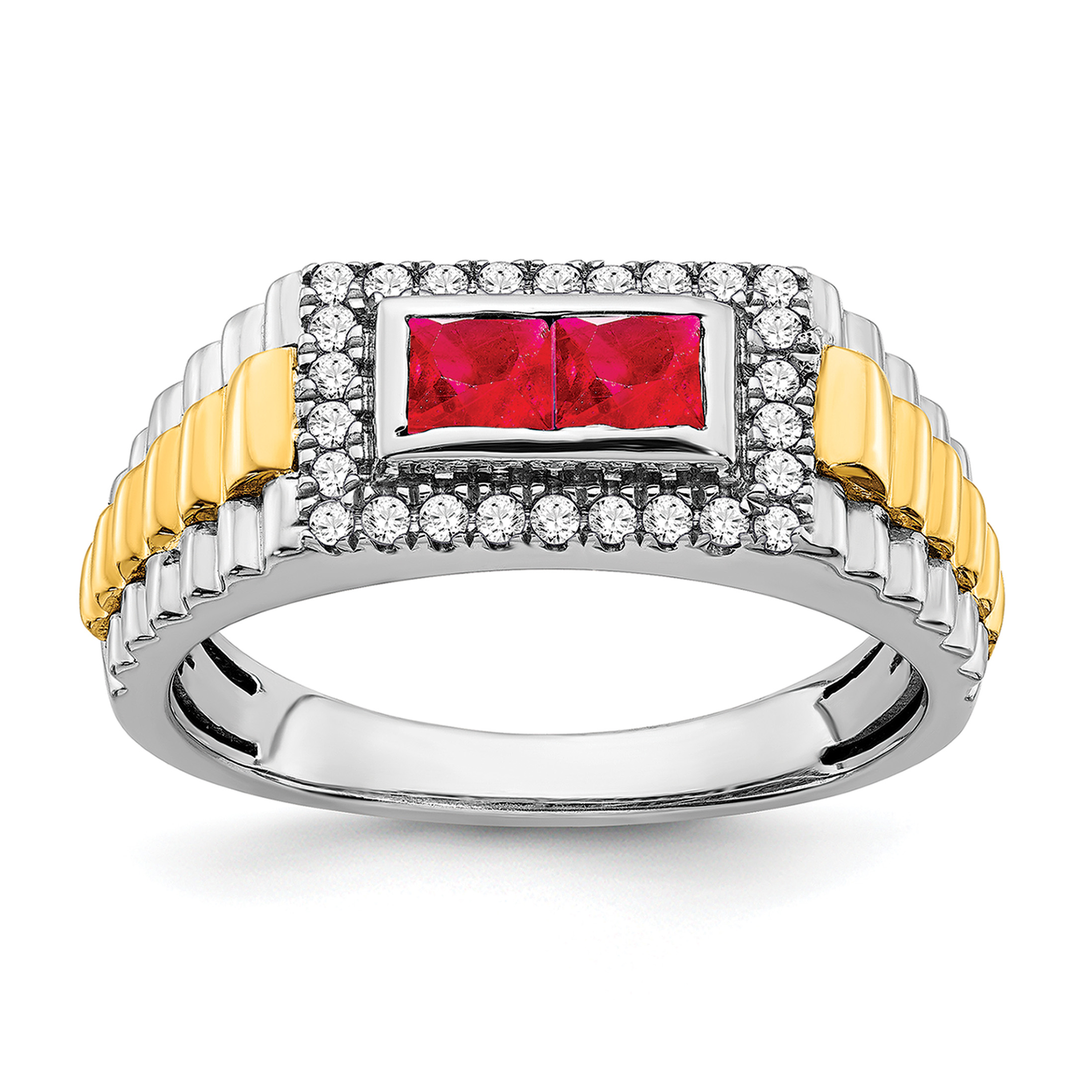 14k Two-tone Ruby and Diamond Mens Ring (RM3681-RU-025-WYA)