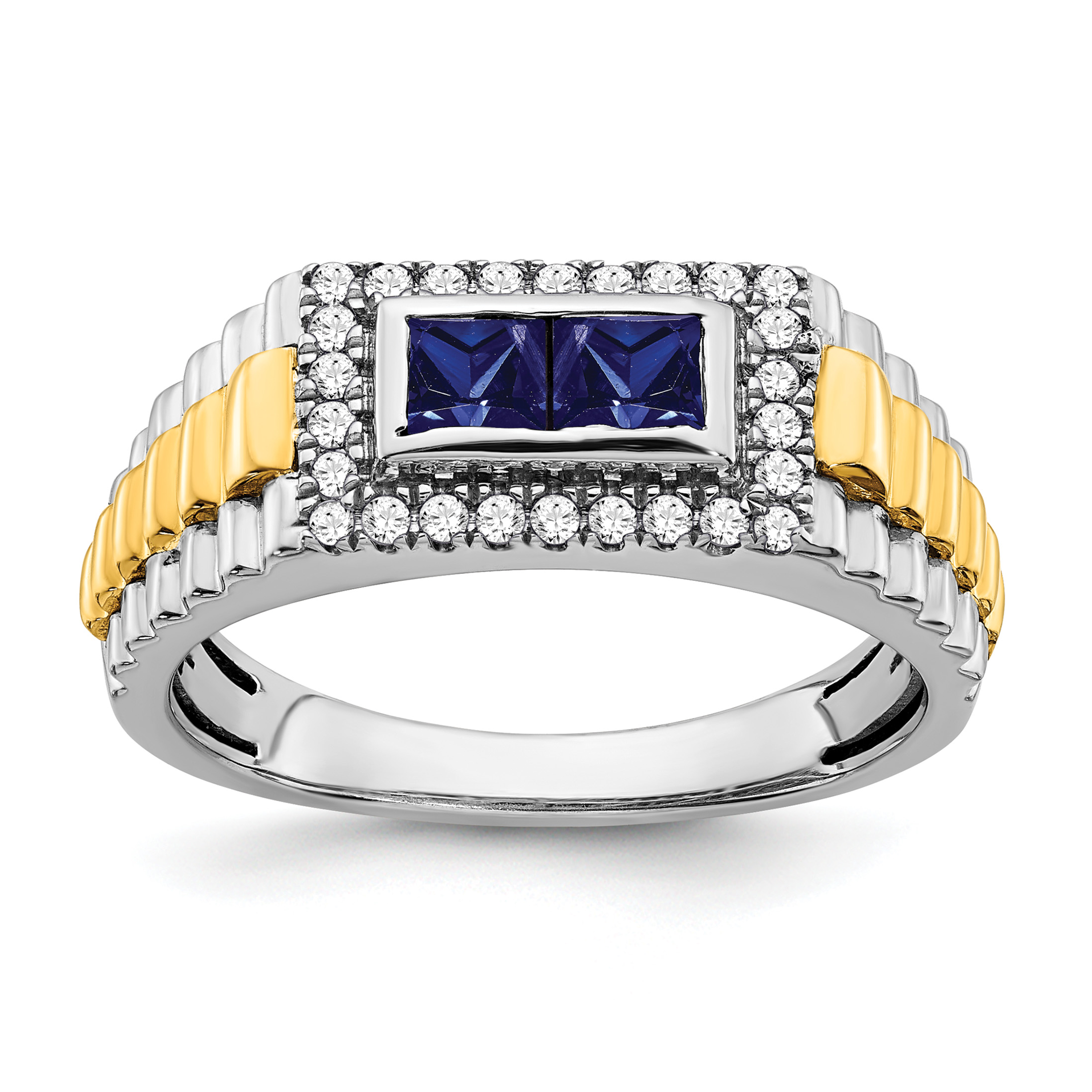 14k Two-tone Sapphire and Diamond Mens Ring (RM3681-SA-025-WYA)