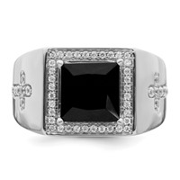 IBGoodman 14K White Gold 0.50 Carat Lab Grown Diamond VS SI+ G+ and Onyx Side Cross Men's Ring view 4