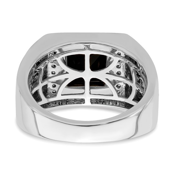 Sterling Silver 9MM Onyx and Dia Gents Ring Rd: 14-.02 4-.005 32-.006ct Dia
