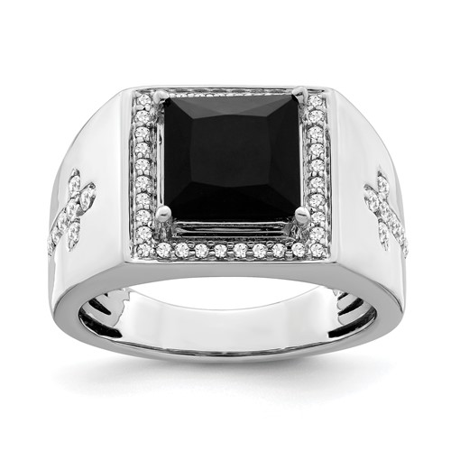 IBGoodman 14K White Gold 0.50 Carat Lab Grown Diamond VS SI+ G+ and Onyx Side Cross Men's Ring
