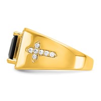 IBGoodman 14K Yellow Gold 0.50 Carat Lab Grown Diamond VS SI+ G+ and Onyx Side Cross Men's Ring view 3