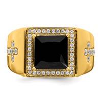 IBGoodman 14K Yellow Gold 0.50 Carat Lab Grown Diamond VS SI+ G+ and Onyx Side Cross Men's Ring view 4