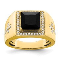 IBGoodman 14K Yellow Gold 0.50 Carat Lab Grown Diamond VS SI+ G+ and Onyx Side Cross Men's Ring view 1