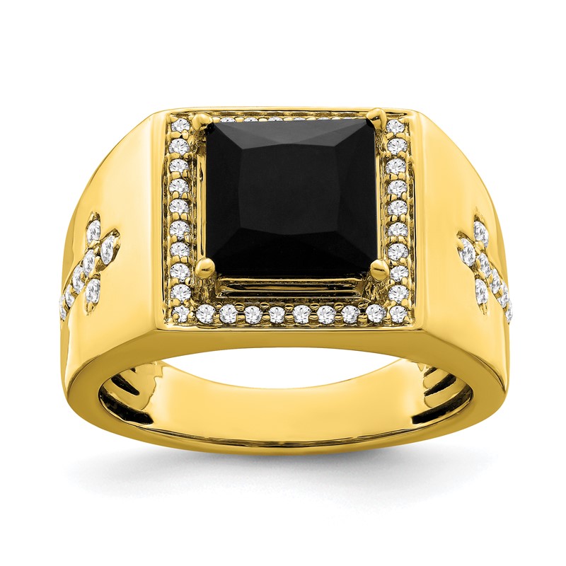 IBGoodman 14k 1/2 carat Lab Grown Diamond VS/SI+ G+ and Onyx Side Cross Men's Ring