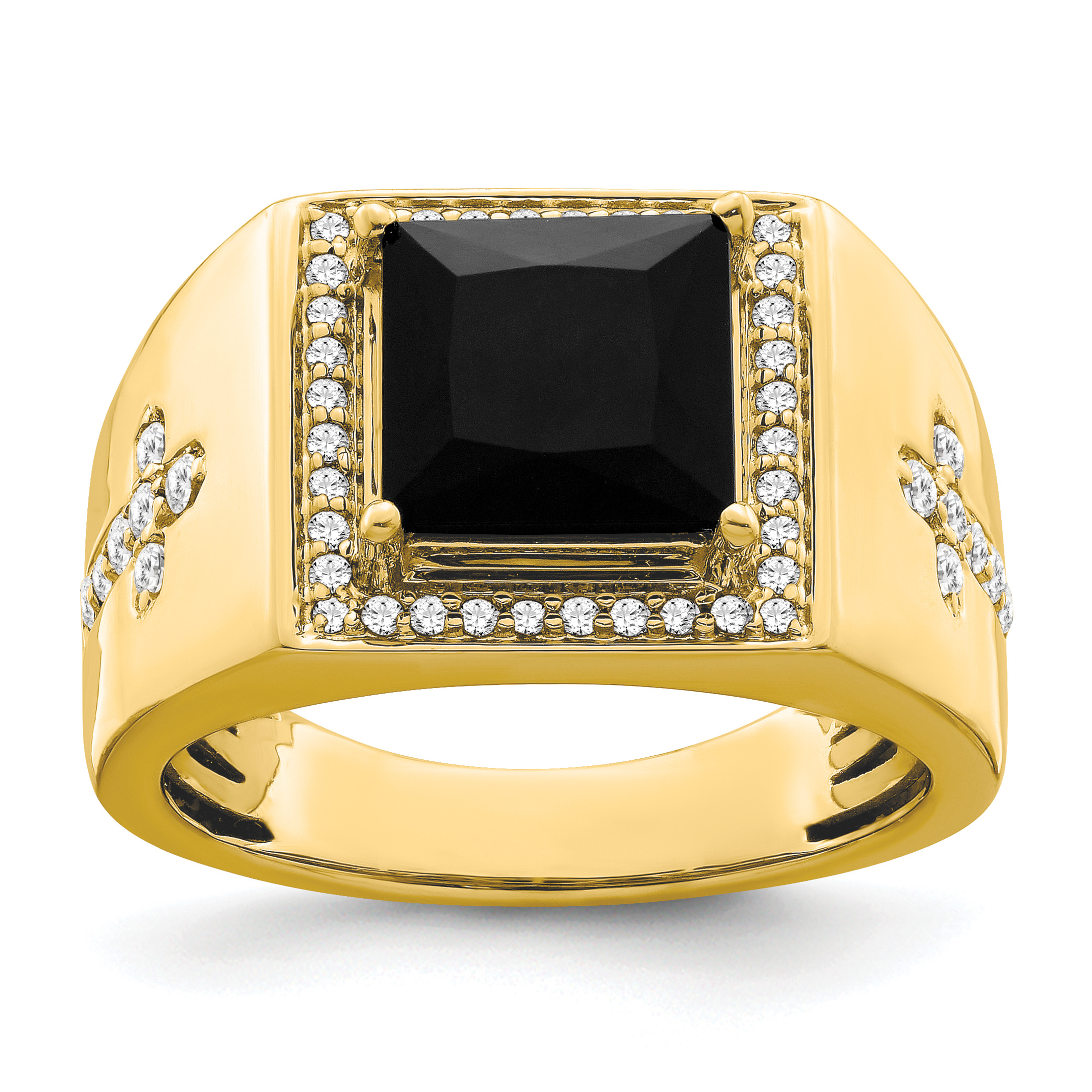 14k Onyx and Diamond Cross Mens Ring (RM3687-OX-049-YA)