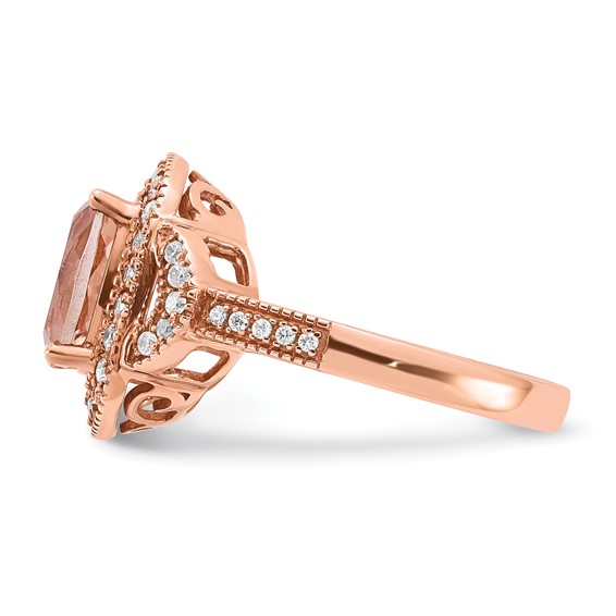 Sterling Silver Rose-tone Morganite & CZ Ring