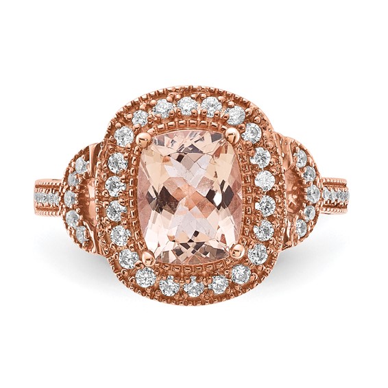 Sterling Silver Rose-tone Morganite & CZ Ring