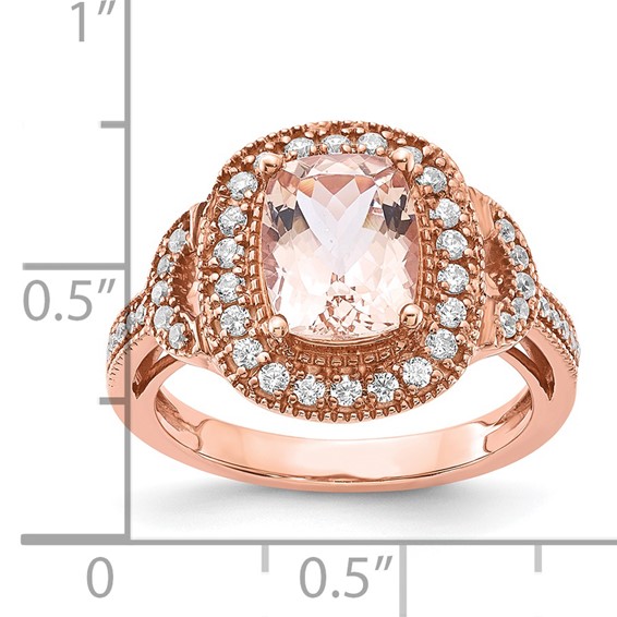 Sterling Silver Rose-tone Morganite & CZ Ring