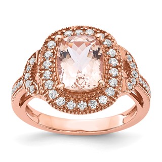 Sterling Silver Rose-tone Morganite & CZ Ring