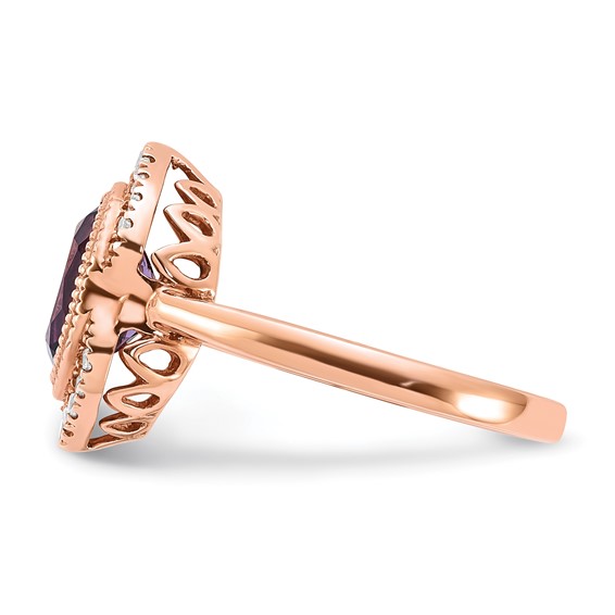 Sterling Silver Rose-tone Amethyst and CZ Ring
