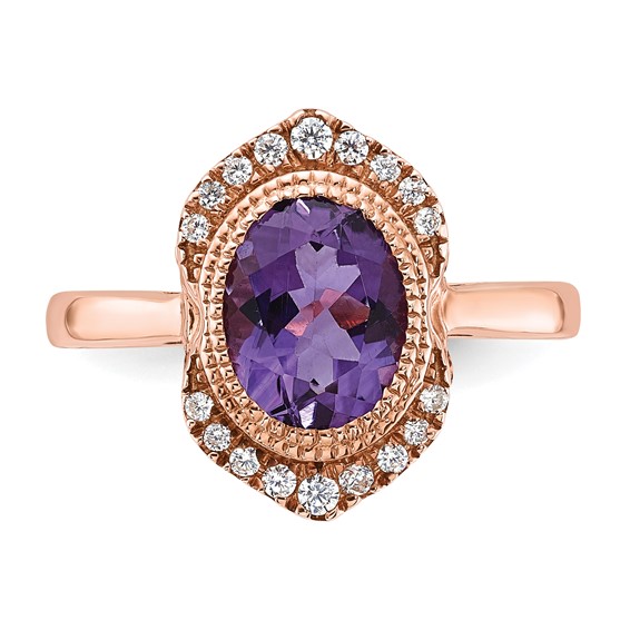 Sterling Silver Rose-tone Amethyst and CZ Ring