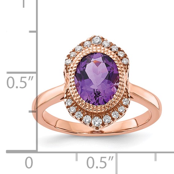 Sterling Silver Rose-tone Amethyst and CZ Ring