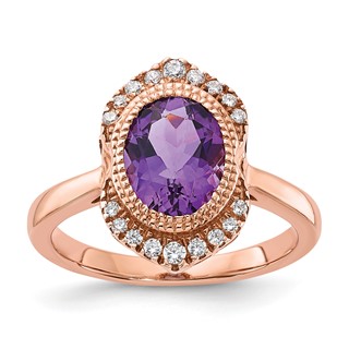 Sterling Silver Rose-tone Amethyst and CZ Ring