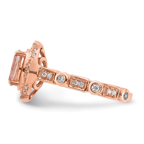 Sterling Silver Rose-tone Sterling Silver Morganite & CZ Ring