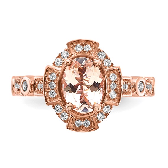 Sterling Silver Rose-tone Sterling Silver Morganite & CZ Ring