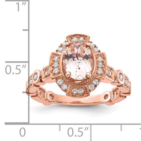 Sterling Silver Rose-tone Sterling Silver Morganite & CZ Ring