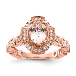 Sterling Silver Rose-tone Sterling Silver Morganite & CZ Ring