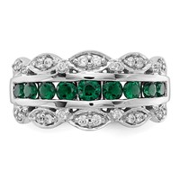14K White Gold 0.20 Carat Lab Grown Diamond VS SI+ G+ and Lab Created Emerald Complete Fancy Ring view 4