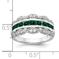14K White Gold 0.20 Carat Lab Grown Diamond VS SI+ G+ and Lab Created Emerald Complete Fancy Ring view 5