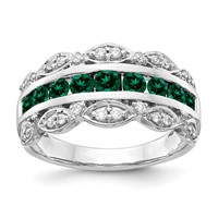 14K White Gold 0.20 Carat Lab Grown Diamond VS SI+ G+ and Lab Created Emerald Complete Fancy Ring view 1
