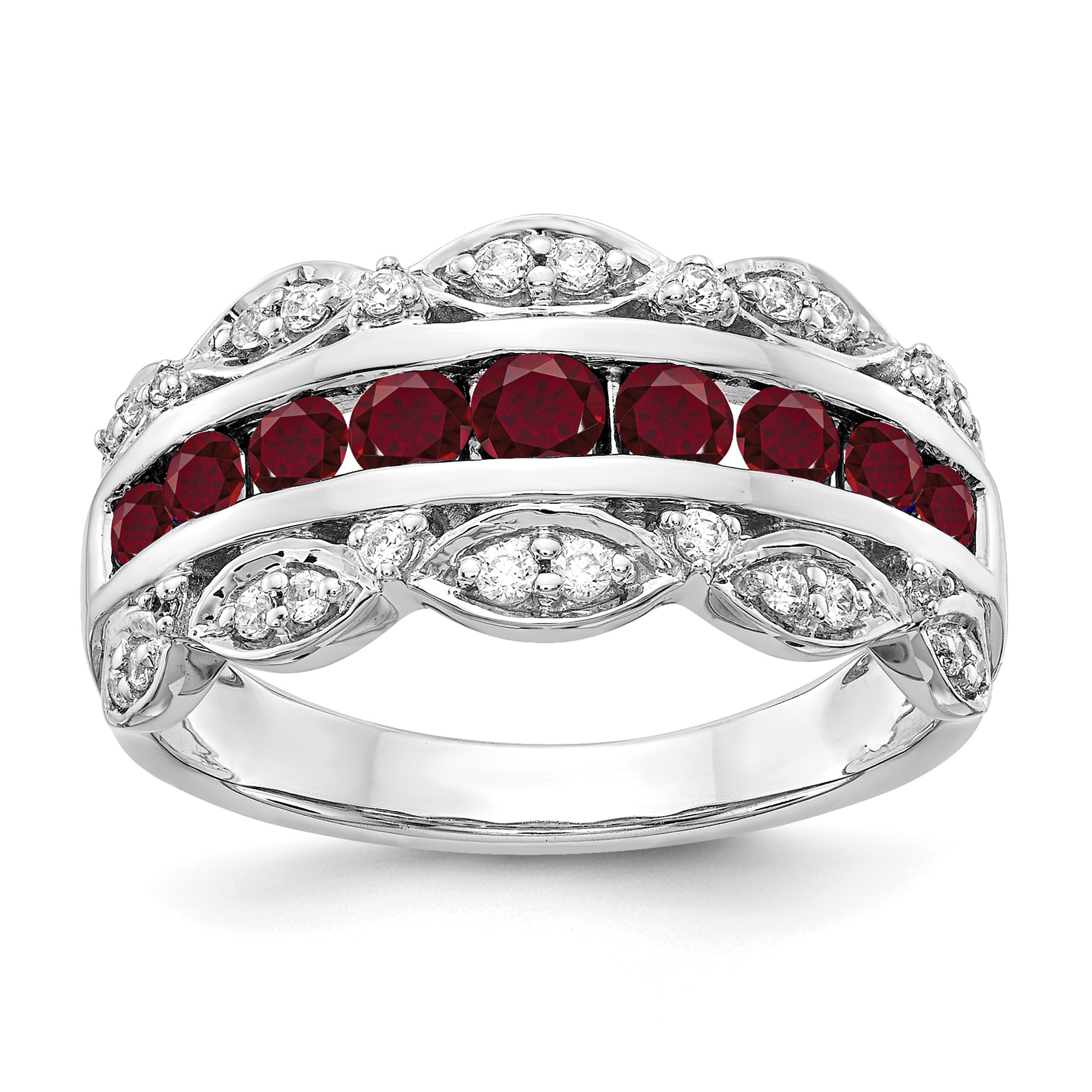 14k White Gold 1/5 carat Lab Grown Diamond VS/SI+ G+ and Lab Created Ruby Complete Fancy Ring (RM3846-CRU-020-WLG)