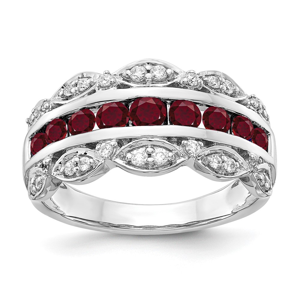 14K White Gold 0.20 Carat Lab Grown Diamond VS SI+ G+ and Lab Created Ruby Complete Fancy Ring