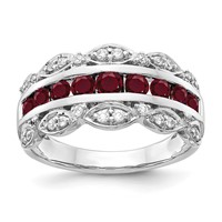14K White Gold 0.20 Carat Lab Grown Diamond VS SI+ G+ and Lab Created Ruby Complete Fancy Ring view 1