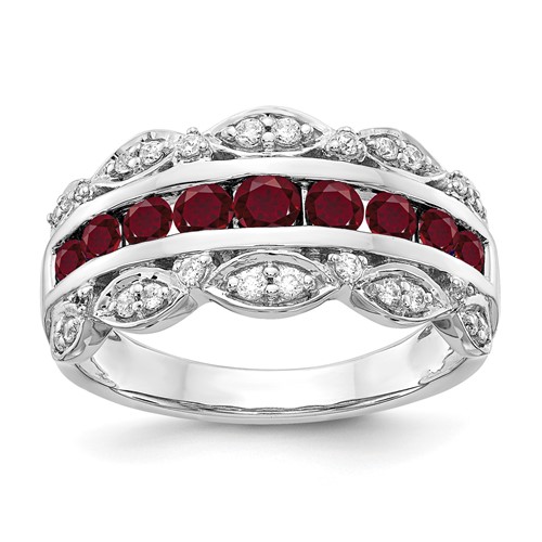 14K White Gold 0.20 Carat Lab Grown Diamond VS SI+ G+ and Lab Created Ruby Complete Fancy Ring