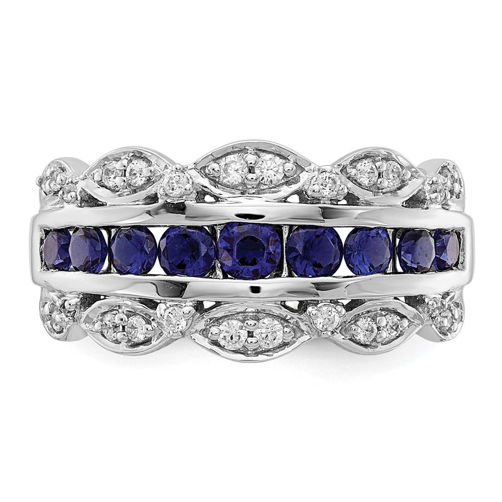 14k White Gold 1/5 carat Lab Grown Diamond VS/SI+ G+ and Lab Created Blue Sapphire Complete Fancy Ring (RM3846-CSA-020-WLG)