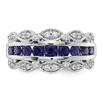 14K White Gold 0.20 Carat Lab Grown Diamond VS SI+ G+ and Lab Created Blue Sapphire Complete Fancy Ring view 4