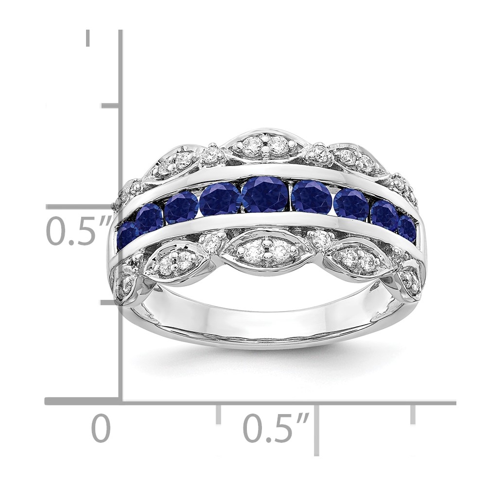 14k White Gold 1/5 carat Lab Grown Diamond VS/SI+ G+ and Lab Created Blue Sapphire Complete Fancy Ring (RM3846-CSA-020-WLG)