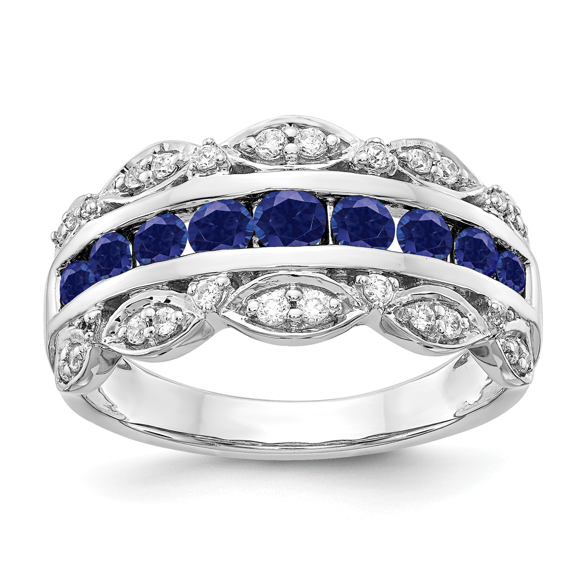 14k White Gold 1/5 carat Lab Grown Diamond VS/SI+ G+ and Lab Created Blue Sapphire Complete Fancy Ring (RM3846-CSA-020-WLG)