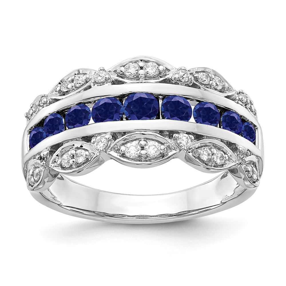 14k White Gold 1/5 carat Lab Grown Diamond VS/SI+ G+ and Lab Created Blue Sapphire Complete Fancy Ring (RM3846-CSA-020-WLG)