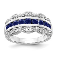 14K White Gold 0.20 Carat Lab Grown Diamond VS SI+ G+ and Lab Created Blue Sapphire Complete Fancy Ring view 1