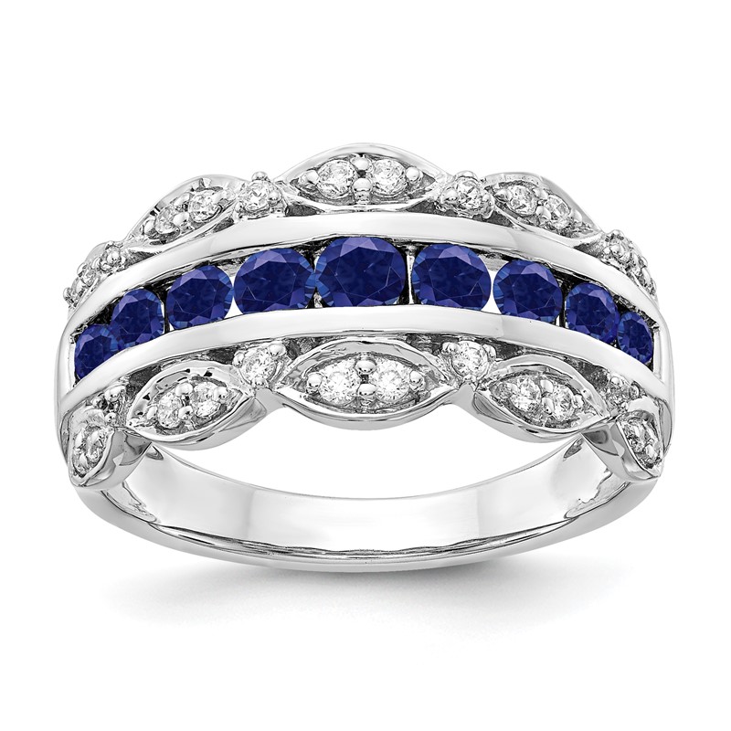 14k White Gold 1/5 carat Lab Grown Diamond VS/SI+ G+ and Lab Created Blue Sapphire Complete Fancy Ring