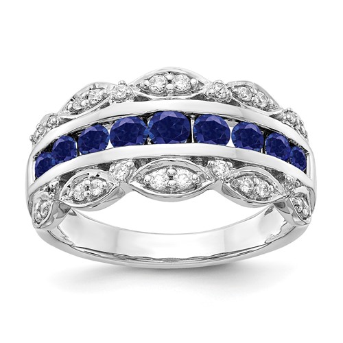 14K White Gold 0.20 Carat Lab Grown Diamond VS SI+ G+ and Lab Created Blue Sapphire Complete Fancy Ring