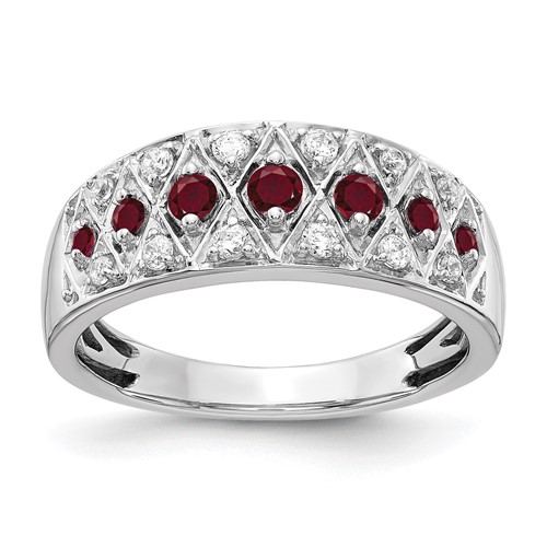 14K White Gold 0.20 Carat Lab Grown Diamond VS SI+ G+ and Lab Created Ruby Complete Fancy Ring