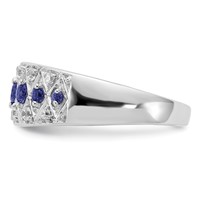 14K White Gold 0.20 Carat Lab Grown Diamond VS SI+ G+ and Lab Created Blue Sapphire Complete Fancy Ring view 3
