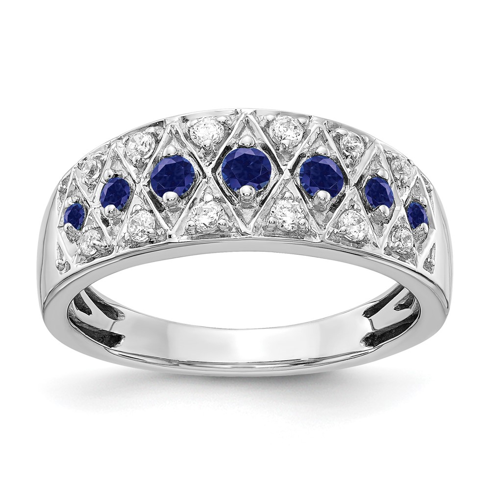 14K White Gold 0.20 Carat Lab Grown Diamond VS SI+ G+ and Lab Created Blue Sapphire Complete Fancy Ring