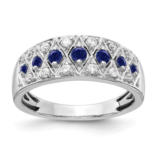14K White Gold 0.20 Carat Lab Grown Diamond VS SI+ G+ and Lab Created Blue Sapphire Complete Fancy Ring