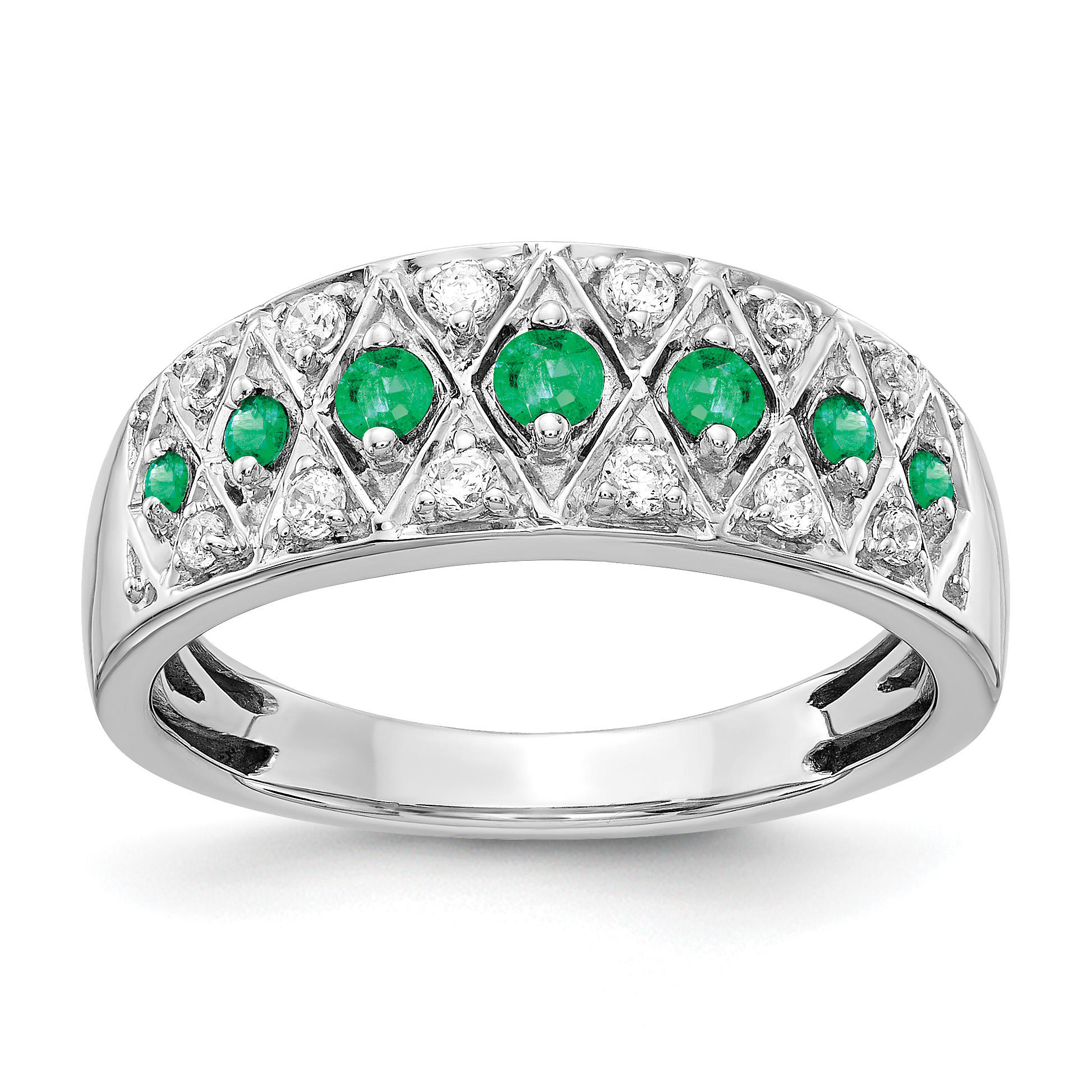 14k White Gold Diamond and Emerald Fancy Ring (RM3850-EM-020-WA)