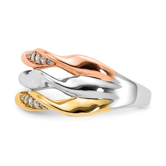 14k Tri-color 1/6 carat Diamond Fancy Triple-Strand Twist Ring