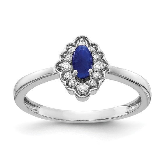14k White Gold Diamond and Oval Cabochon Gemstone Ring                      