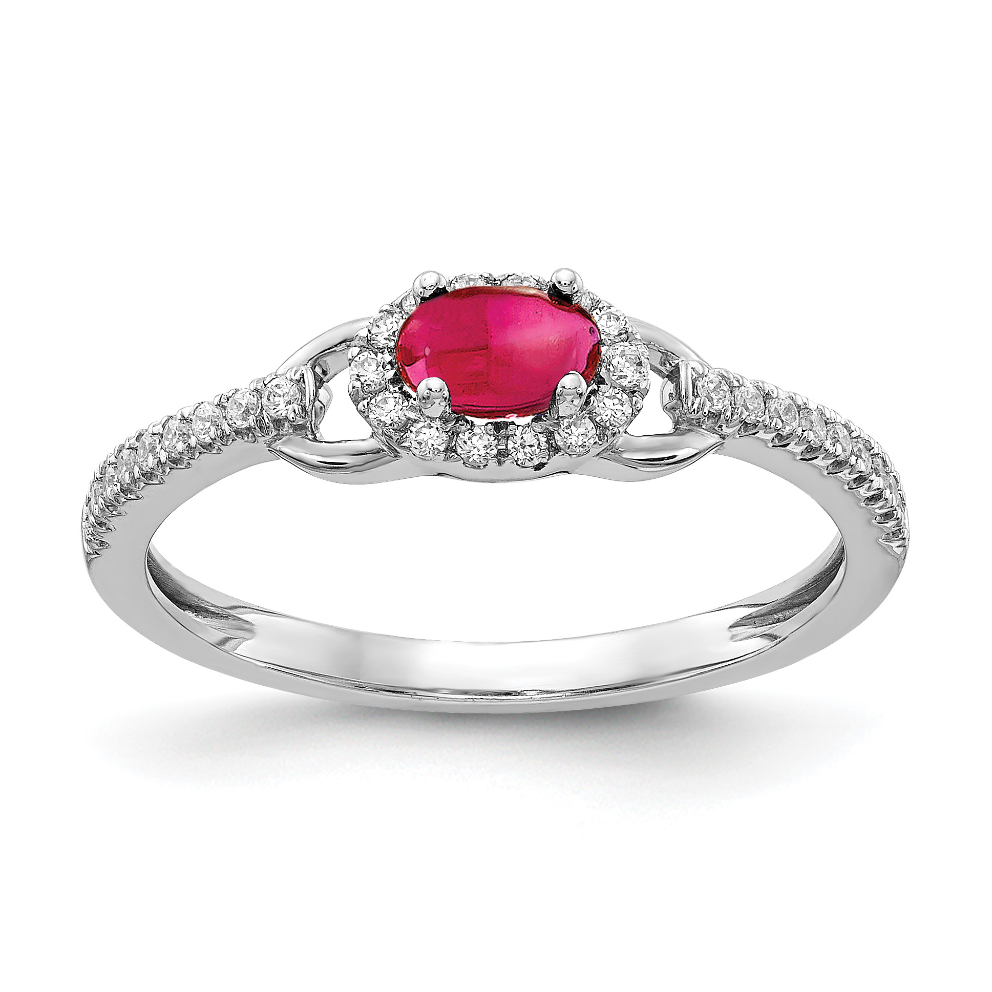 14k White Gold Diamond and Cabochon Ruby Ring (RM4034-RU-025-WA)